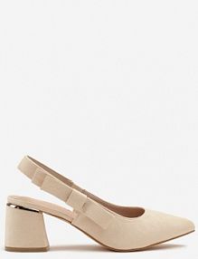 Beżowe Sandały na Słupku Vices Slingback ze Skórzaną Wkładką Vevoline