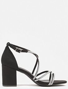 Czarne Sandały na Słupku Vices Ozdobione Cyrkoniami Wiolavira