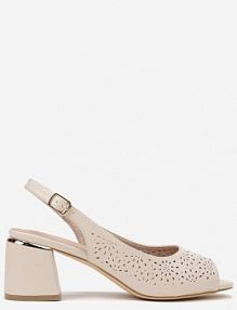 Beżowe Sandały na Słupku Vices ze Skórzaną Wkładką z Ażurową Cholewką Iffiona