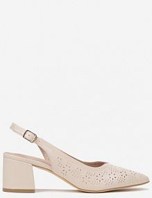 Beżowe Sandały Vices na Słupku Slingback z Ażurową Cholewką i Skórzaną Wkładką Tiranis