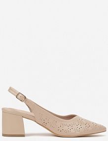 Ciemnobeżowe Sandały Vices na Słupku Slingback z Ażurową Cholewką i Skórzaną Wkładką Tiranis