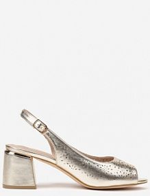 Złote Sandały na Słupku Vices ze Skórzaną Wkładką z Ażurową Cholewką Iffiona