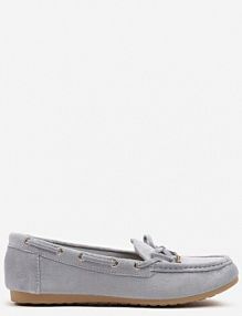 Niebieskie Mokasyny z Ekozamszu Zdobione Wiązaniem z Kokardą Sonilora Renee damskie
