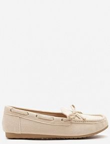 Beżowe Mokasyny z Ekozamszu Zdobione Wiązaniem z Kokardą Sonilora Renee damskie