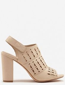 Jasnobeżowe Ażurowe Sandały na Słupku Vices ze Skórzaną Wkładką Linetelia
