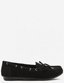 Czarne Mokasyny z Ekozamszu Zdobione Wiązaniem z Kokardą Sonilora Renee damskie