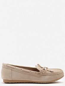 Ciemnobeżowe Mokasyny z Ekozamszu Zdobione Wiązaniem z Kokardą Sonilora Renee damskie