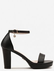 Czarne Sandały Vices na Słupkowym Obcasie z Paskiem Wokół Kostki Maritira