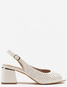 Białe Sandały na Słupku Vices ze Skórzaną Wkładką z Ażurową Cholewką Iffiona