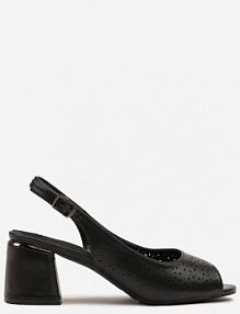 Czarne Sandały na Słupku Vices ze Skórzaną Wkładką z Ażurową Cholewką Iffiona