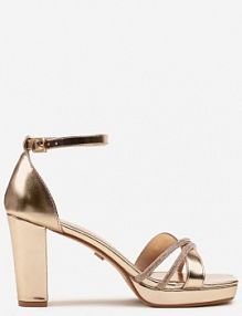 Szampańskie Sandały Vices na Słupku i Platformie Ozdobione Cyrkoniami Felaina