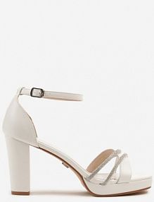 Białe Sandały Vices na Słupku i Platformie Ozdobione Cyrkoniami Felaina