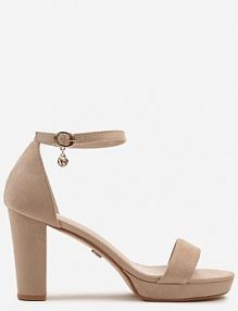 Ciemnobeżowe Sandały Vices na Słupkowym Obcasie z Paskiem Wokół Kostki Maritira