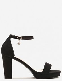 Czarne Sandały Vices z Imitacji Zamszu na Słupkowym Obcasie z Paskiem Wokół Kostki Maritira