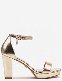 Złote Sandały Vices na Słupkowym Obcasie z Paskiem Wokół Kostki Maritira