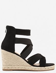 Czarne Sandały Vices na Koturnie Ozdobionym Plecionką Adisiel