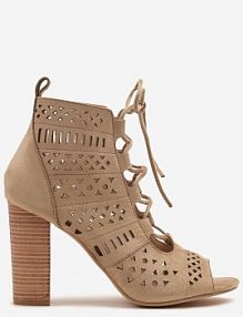 Ciemnobeżowe Ażurowe Botki Vices na Słupku Nimisa