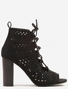 Czarne Ażurowe Botki Vices na Słupku Nimisa