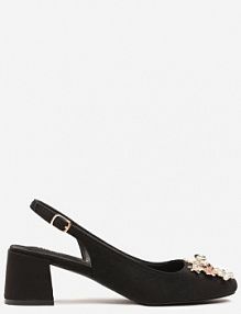 Czarne Sandały Vices na Słupku Slingback ze Skórzaną Wkładką i Cyrkoniami Nimirune