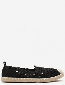 Czarne Espadryle Vices Ozdobione Ażurowym Wzorem i Ozdobną Plecionką Arivosa damskie