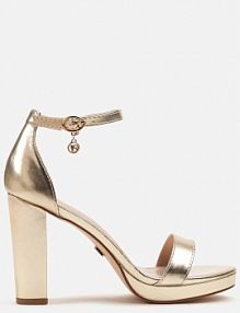 Złote Basicowe Sandały Vices na Platformie i Słupku Taeli