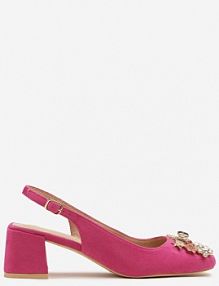 Fuksjowe Sandały Vices na Słupku Slingback ze Skórzaną Wkładką i Cyrkoniami Nimirune