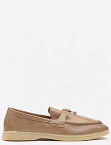 Ciemnobeżowe Mokasyny Zdobione Elegancką Aplikacją ze Skórzaną Wkładką Doreme Renee damskie