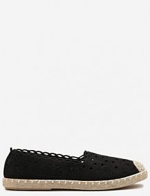 Czarne Espadryle Vices z Ażurową Cholewką i Plecionym Sznurkiem Arivoni damskie