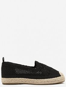 Czarne Espadryle Vices na Plecionej Podeszwie Zdobione Szydełkowym Tłoczeniem Finselina damskie