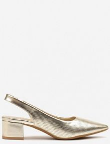 Złote Sandały Vices na Słupkowym Obcasie z Ozdobną PerforacjąTelarelle