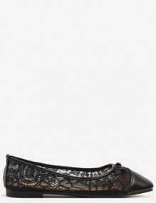 Czarne Koronkowe Balerinki Vices z Ozdobną Kokardką Desanelis damskie