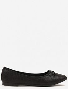 Czarne Balerinki Vices z Ozdobną Kokardą i Tłoczeniem Typu Skóra Węża Tultewia damskie