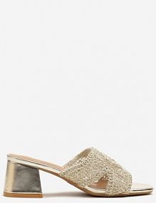 Złote Klapki Vices na Słupku Ozdobione Plecionką i Wycięciami Desmaris damskie