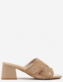 Ciemnobeżowe Klapki Vices na Słupku Ozdobione Plecionką i Wycięciami Desmaris damskie