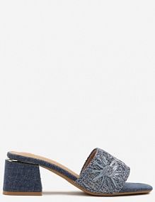 Niebieskie Klapki Vices na Słupkowym Obcasie Zdobione Metalicznym Haftem Jorivae damskie