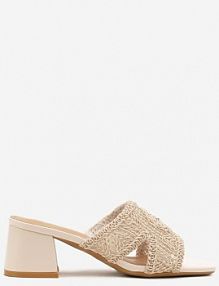 Beżowe Klapki Vices na Słupku Ozdobione Plecionką i Wycięciami Desmaris damskie