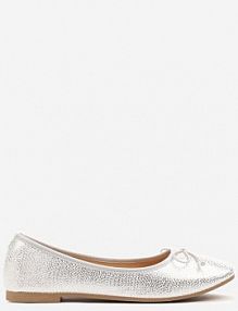 Srebrne Balerinki Vices z Ozdobną Kokardą i Tłoczeniem Typu Skóra Węża Tultewia damskie