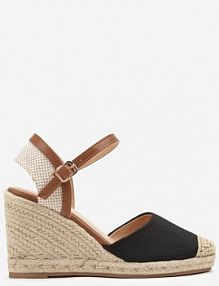 Czarne Sandały Vices w Stylu Espadryli na Koturnie z Plecionki Amoiella