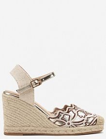 Złote Haftowane Sandały Typu Espadryle Vices na Plecionym Koturnie Seselitia