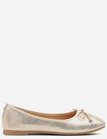 Złote Balerinki Vices z Ozdobną Kokardą i Tłoczeniem Typu Skóra Węża Tultewia damskie