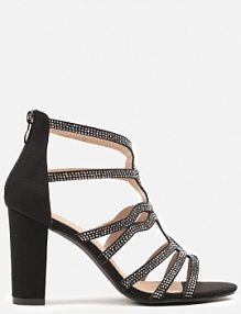Czarne Cyrkoniowe Sandały Vices na Obcasie ze Skórzaną Wkładką Tillionea