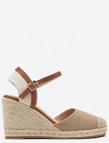 Ciemnobeżowe Sandały Vices w Stylu Espadryli na Koturnie z Plecionki Amoiella