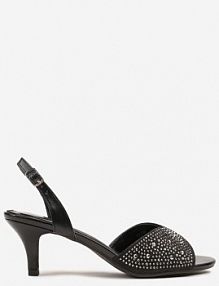 Czarne Sandały z Cyrkoniowym Zdobieniem na Niskim Obcasie Belriva Renee