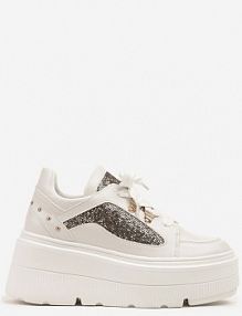 Białe Sneakersy Vices na Platformie Ozdobione Brokatem Ldivana damskie