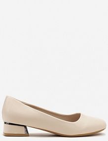 Beżowe Czółenka na Niskim Słupku z Wkładką ze Skóry Naturalnej Niline Renee