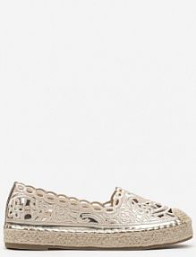 Złote Płaskie Espadryle z Ażurową Cholewką Elearwen Renee damskie