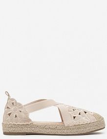 Beżowe Płaskie Espadryle z Ażurową Cholewką Elearosea Renee damskie