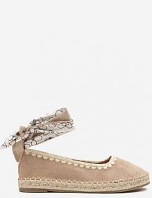 Ciemnobeżowe Espadryle ze Wzorzystym Wiązaniem Przy Kostce Zdobione Plecionką Lortevia Renee damskie