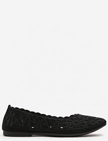 Czarne Ażurowe Balerinki Vices z Haftem w Kwiaty Efasania damskie