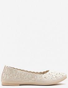 Beżowe Ażurowe Balerinki Vices z Haftem w Kwiaty Efasania damskie